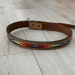Beaded Leather Belt with Multicolor Design